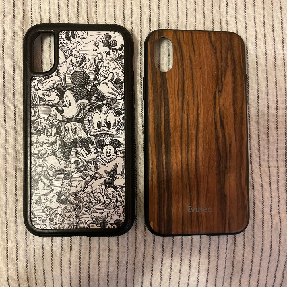 iPhone X phones cases… 2 cases… Disney and Wooden look